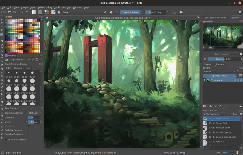 Screenshot from Krita's animation interface. An alternative to Adobe Animate once the software closes.